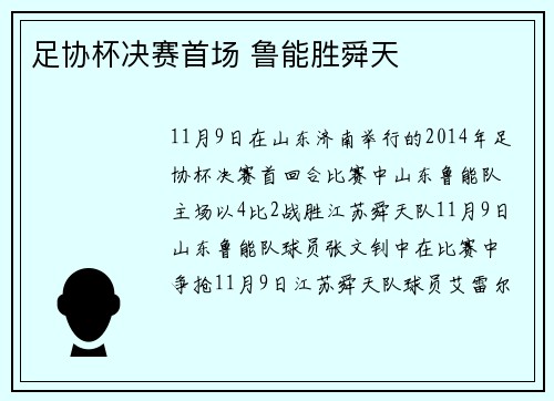 足协杯决赛首场 鲁能胜舜天